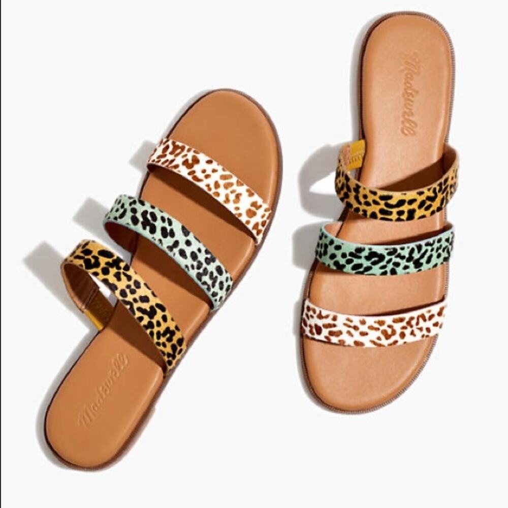 Madewell Women's The‎ Ilana Slide Sandal in Calf Hair Tan Size 7